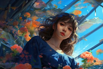 beautiful anime style girl portrait 