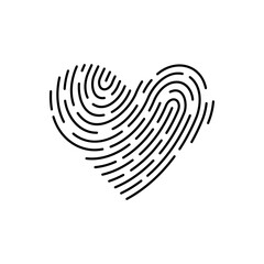 Vector heart shaped fingerprint. Line id app icon