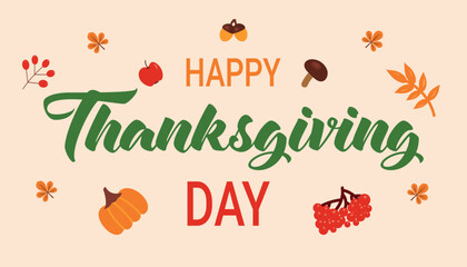 Happy Thanksgiving greeting card with autumn leaves concept. Vector illustration.
