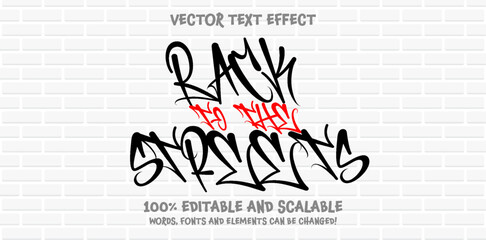 Back To The Streets Old School text style effect with Back and White, Red colors, fit for street art theme.
