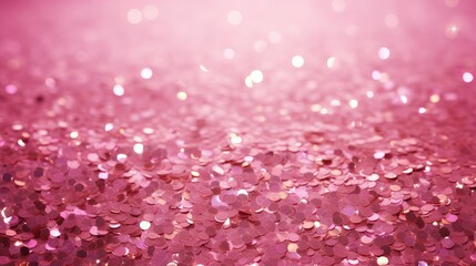 Shiny pink glitter texture for festive and glamorous design. Sparkling pink background with light effects and bokeh