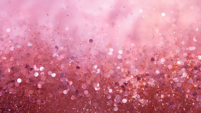 Shiny pink glitter texture for festive and glamorous design. Sparkling pink background with light effects and bokeh