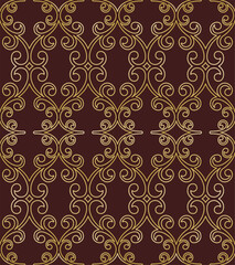 Fototapeta premium Seamless vector ornament. Modern wavy background. Geometric modern brown and golden pattern