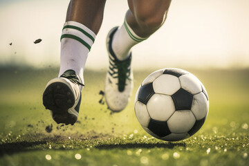 ボールを追うサッカー選手の足元 - obrazy, fototapety, plakaty