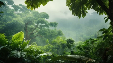 Fototapeten  view of tropical forest with fog in the morning during the rainy season © nomesart