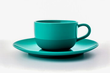 A bright turquoise minimalist saucer with a sleek design isolated on a white background 