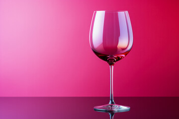 A minimalist vibrant wineglass isolated on a gradient magenta background 