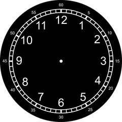 Fototapeta premium Mechanical clock faces with arabic numerals, bezel. Blank measuring circle scale. Timer or stopwatch. Vector illustration.