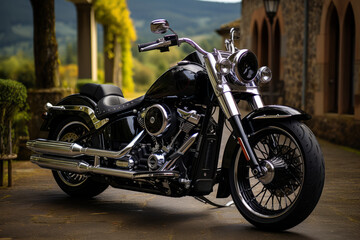 Obraz na płótnie Canvas Softail Deluxe against a backdrop of rolling hills and open roads, evoking a sense of freedom, Generative AI