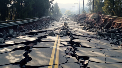 地震でひび割れた道路のイメージ図 - obrazy, fototapety, plakaty
