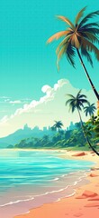 Tropical Paradise With Palm Trees And Sandy Shore Copy Space. Phone Wallpaper