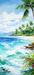 Tropical Beach Scene With Turquoise Ocean Water. Phone Wallpaper