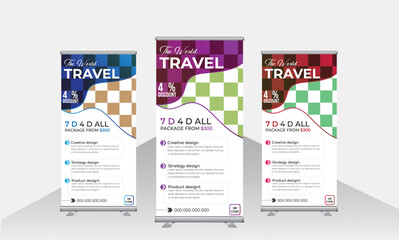 Geometric style abstract roll-up banner design, advertisement, pull-up, polygon background, vector illustration, business flyer, display, x-banner, flag-banne pint project