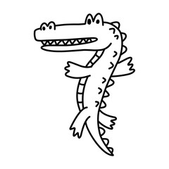Cute cartoon crocodile coloring. Illustration of crocodile black and white.