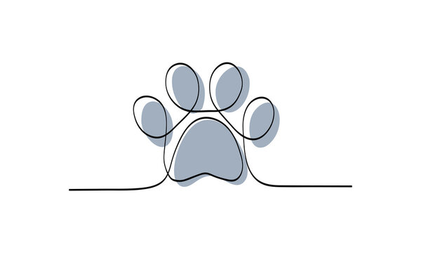 recommend clip art: Animal footprint in continuous line drawing style. Continuous one line drawing. Black line art on white background with colorful spots.