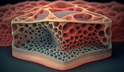 saggy skin layer and skin cells, 3D rendering. Generative Ai. - obrazy, fototapety, plakaty