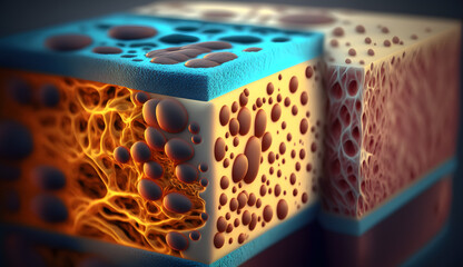 saggy skin layer and skin cells, 3D rendering. Generative Ai. - obrazy, fototapety, plakaty
