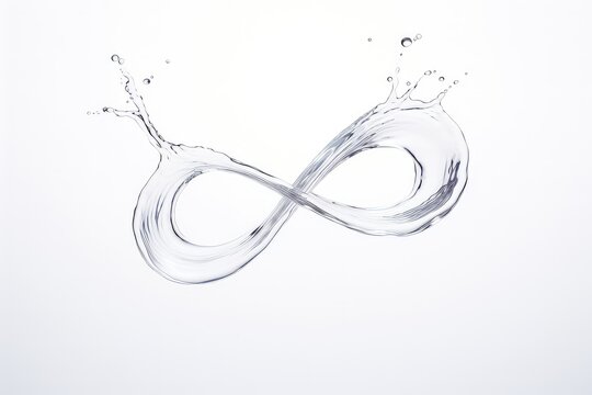 Infinity Shaped Water On White Background . Сoncept Water Ripples, Abstract Shapes, Fluid Dynamics, Pure White Background