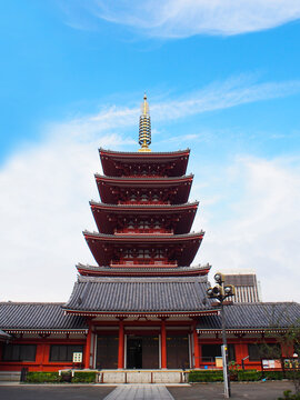 Pagoda at Asakusa Sensoji Temple in Japan. or use in illustrations Background image or copy space