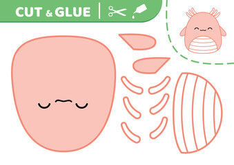 Newt, triton. Squishmallow. Cut and glue. Applique. Paper game Kawaii vector