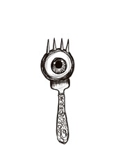 eye impaled on a fork