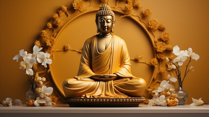 buddha golden statue minimalist background - obrazy, fototapety, plakaty