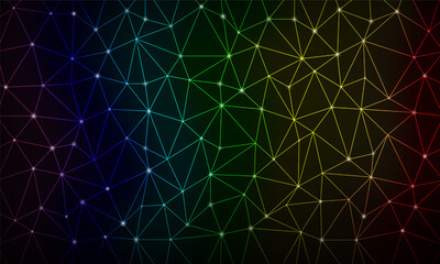 Dark black and rainbow mosaic background. Modern dark abstract vector texture with lighting effect. Modern technology futuristic digital background. Hexagon geometry structure.