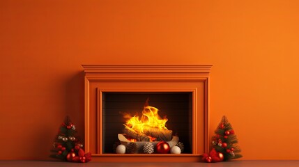 Fireside Magic: Cozy Christmas Decor Illuminated by the Fireplace's Warm Glow