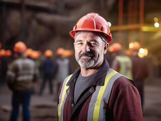 A confident senior male worker at a construction site