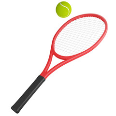 Racket and tennis ball clipart flat design icon isolated on transparent background, 3D render sport and exercise concept