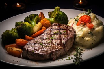 Flame-Kissed Journey: Juicy Steak with Charred Vegetables and Melting Mashed Potatoes