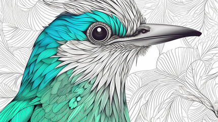 watercolor coloring page  Blue-crowned