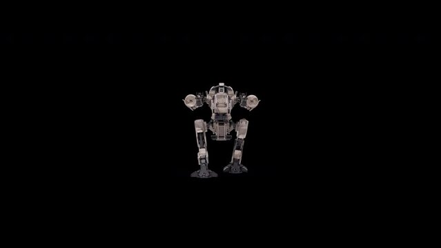 Robot warrior futuristic machine render animation, motion effect background footage motion graphics, background or overlay 4K drag and drop  editing software supporting blending modes, SCI-FI concept.