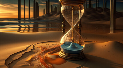 Intricate enormous hourglass time turner where a woman - obrazy, fototapety, plakaty