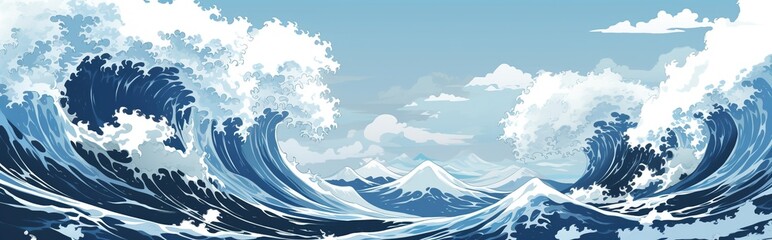 illustration of foamy sea waves.  - obrazy, fototapety, plakaty