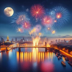 fireworks over city