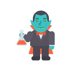 Vampire holds test tube and smiles