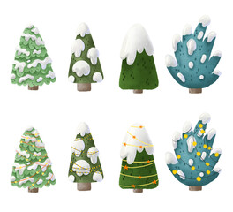set with evergreen spruce with white snow on branches