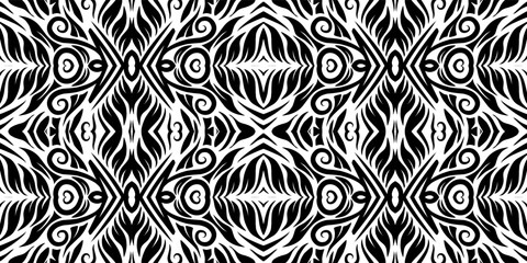 Black and white seamless batik ethnic dayak borneo background pattern 
