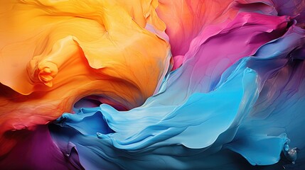 Flowing fabric in vibrant colors of orange pink blue and purple Dream-like quality background