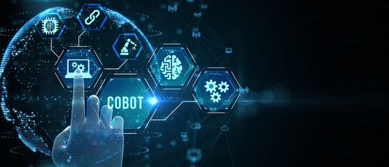 Industrial automation technology concept. Collaborative robot, cobot. 3d illustration