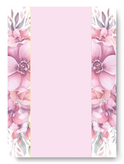 Pink rose collection. Watercolor flower and floral geometric frame. Wedding card border template.