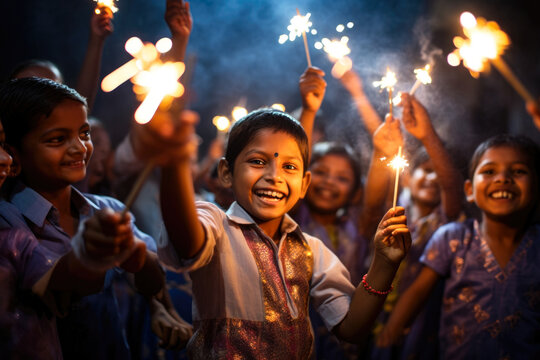 Children's Delight: Diwali Sparklers and the Glow of Festive Lights