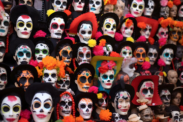 Death masks in Mexican holiday Dia de los Muertos