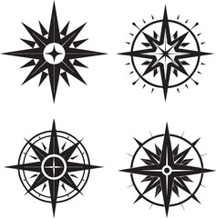 Compass silhouette icons set. Vector compass icons.