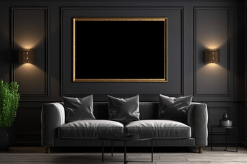 Television in a designer interior, with sofa, modern design, AI generated