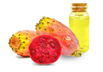 prickly pear oil in bottle isolated on white background