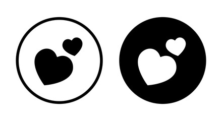 Double love icon vector in black circle. Heart, romantic sign symbol in simple style