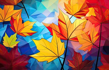 Fototapeta na wymiar Abstract and colorful autumn leaves wallpaper. Generative AI