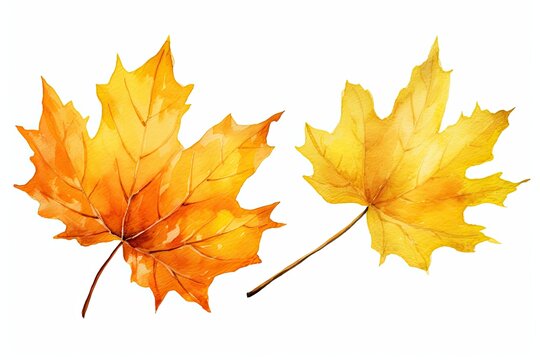 Beautiful yellow autumn leaves image isolated on a white background. Generative AI